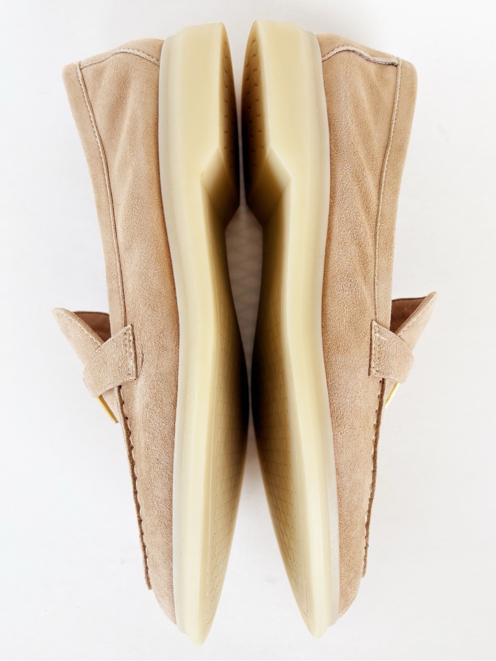 Veronica Beard Ailey Suede Loafers Beige Camel Gold V Hardware Size 6.5 - Picture 13 of 15